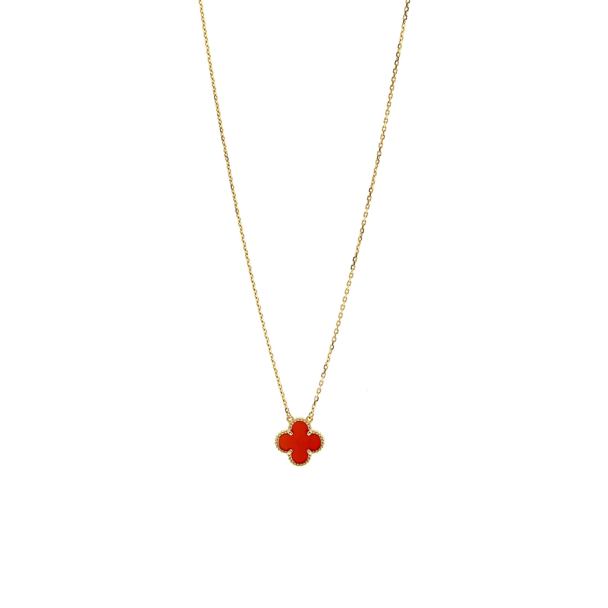 VAN CLEEF AND ARPELS VINTAGE ALHAMBRA PENDANT 18K YELLOW GOLD / CARNELIAN