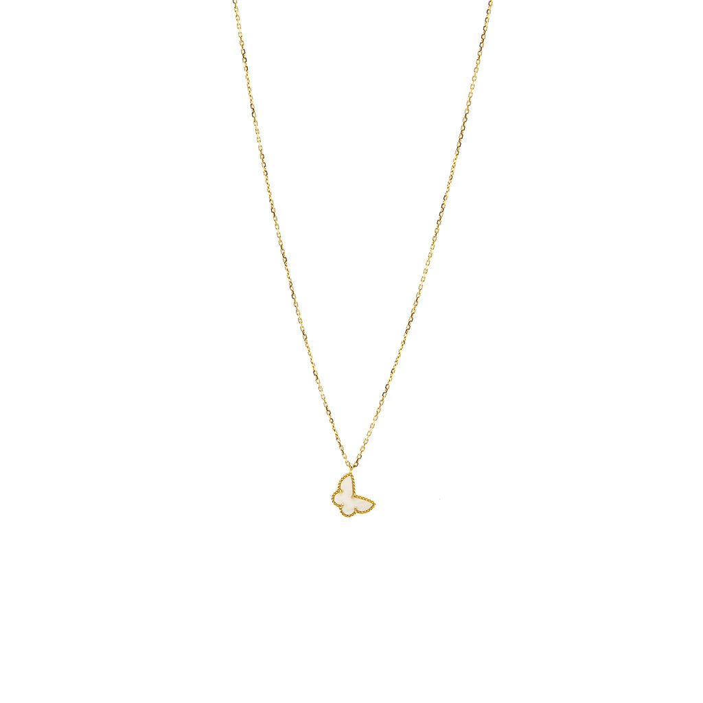 VAN CLEEF & ARPELS SWEET ALHAMBRA BUTTERFLY PENDANT YELLOW GOLD WHITE MOTHER OF PEARL
