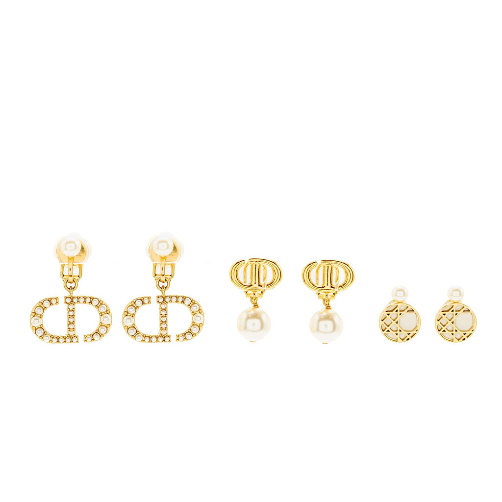 DIOR PEARL/CD DROPPED EAR CLIPS GOLD TONE (SELL IN A SET)
