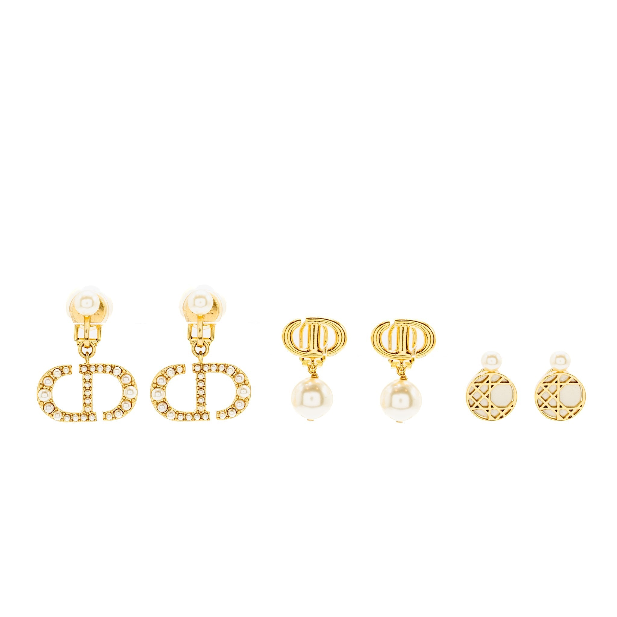 DIOR PEARL/CD DROPPED EAR CLIPS GOLD TONE (SELL IN A SET)