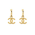 CHANEL QUILTED CC LOGO HOOP EARRINGS GOLD TONE