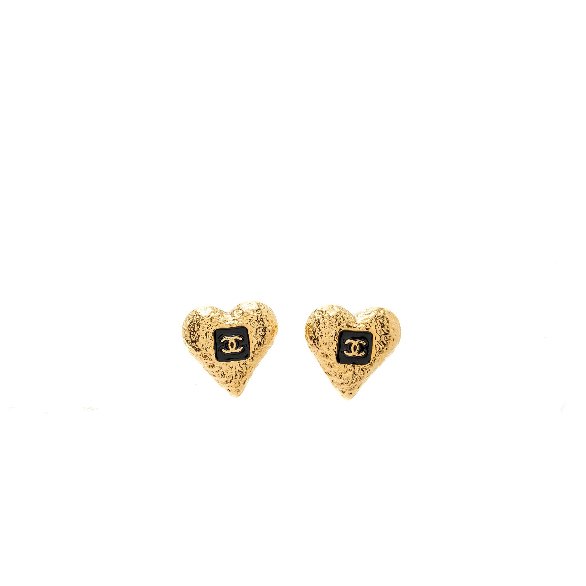 CHANEL HEART AND CC LOGO EARRINGS BLACK / GOLD TONE
