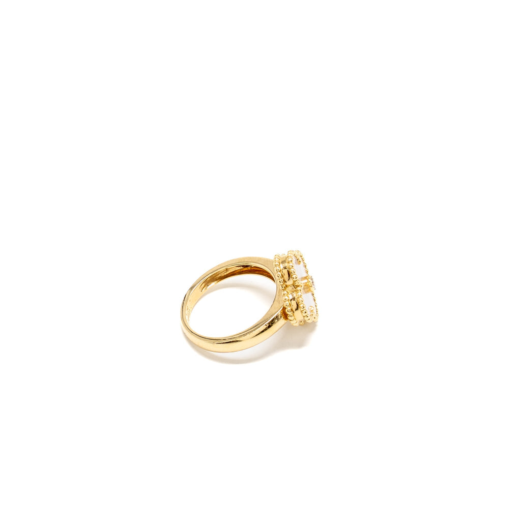 VAN CLEEF & ARPELS VINTAGE ALHAMBRA RING YELLOW GOLD, DIAMOND, MOTHER-OF-PEARL