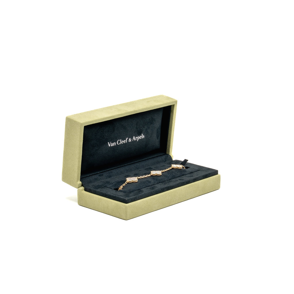 VAN CLEEF & ARPELS VINTAGE ALHAMBRA 5 MOTIF BRACELET YELLOW GOLD / WHITE MOTHER OF PEARL