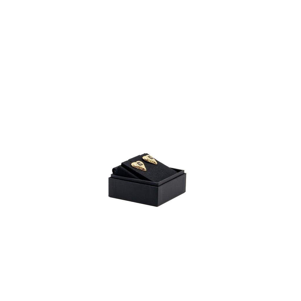 CHANEL HEART AND CC LOGO EARRINGS BLACK / GOLD TONE