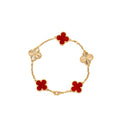 VAN CLEEF & ARPELS VINTAGE ALHAMBRA 5 MOTIFS GUILLOCHE BRACELET CARNELIAN ROSE GOLD