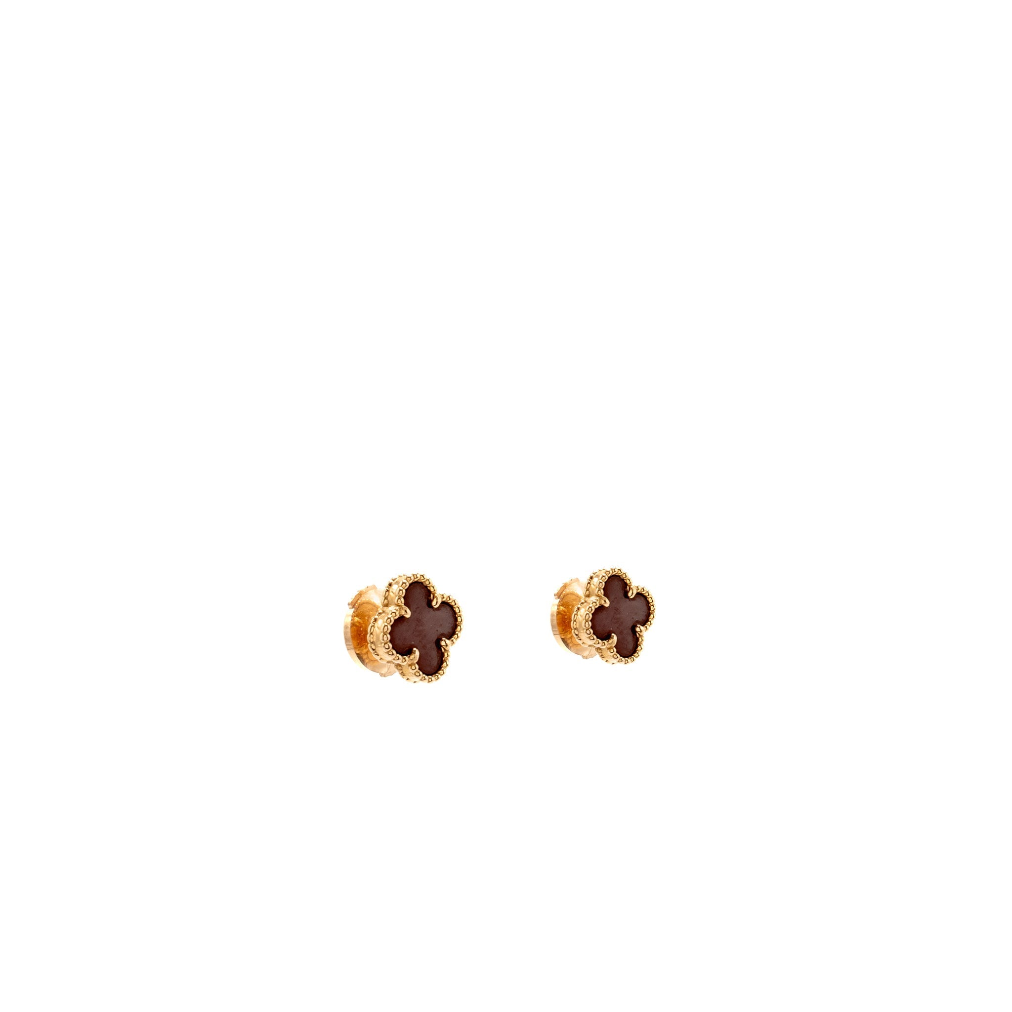 VAN CLEEF & ARPELS SWEET ALHAMBRA EARSTUDS EARRINGS, ROSE GOLD, CARNELIAN