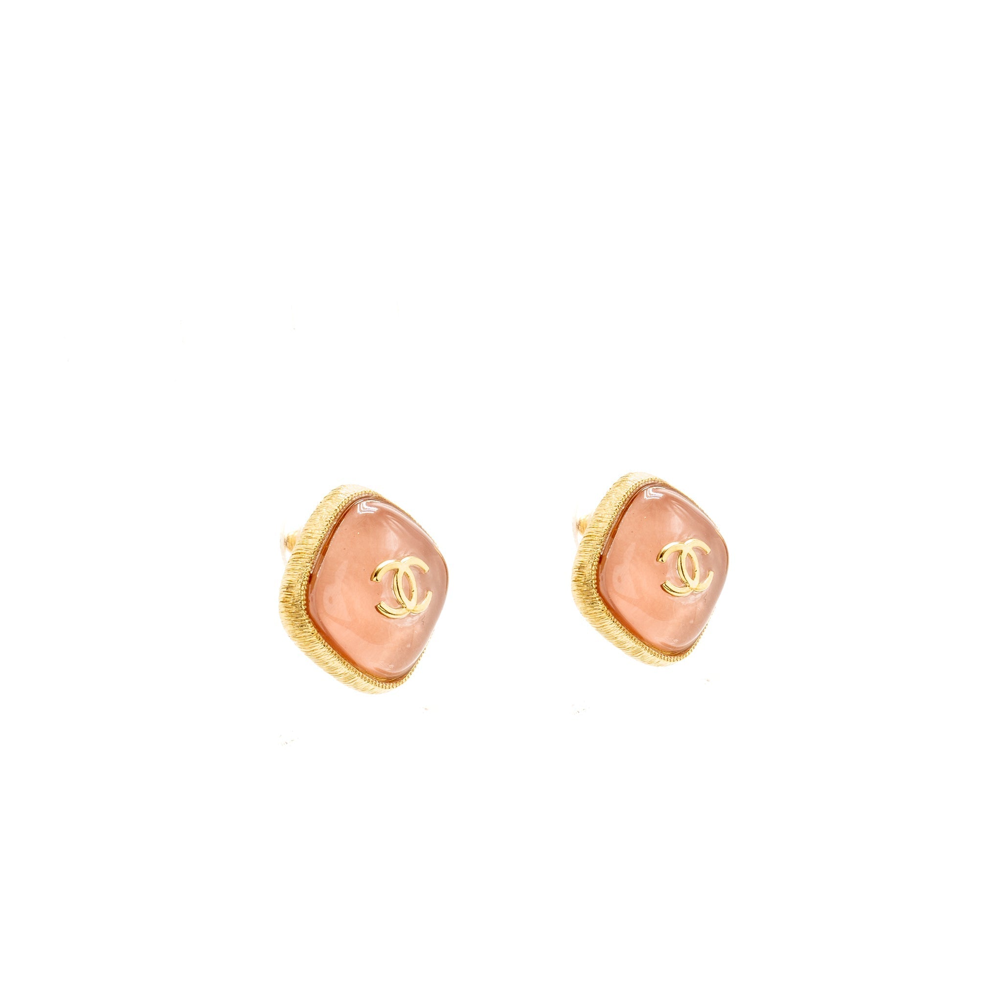 CHANEL SQUARE CC LOGO EARRINGS PINK, GOLD TONE