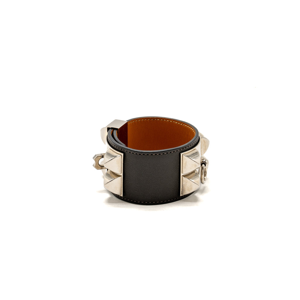 HERMES COLLIER DE CHIEN BRACELET SWIFT GREY SHW STAMP SQUARE R