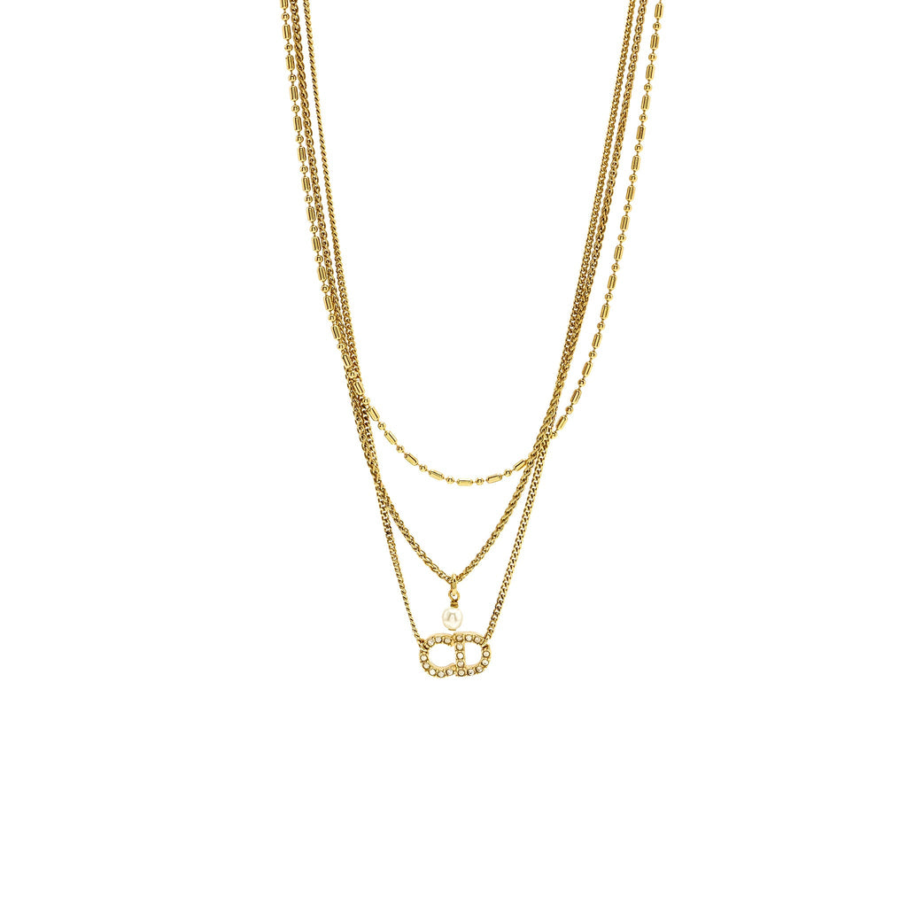 DIOR CD AND PEARL NECKLACE CRYSTAL GOLD TONE