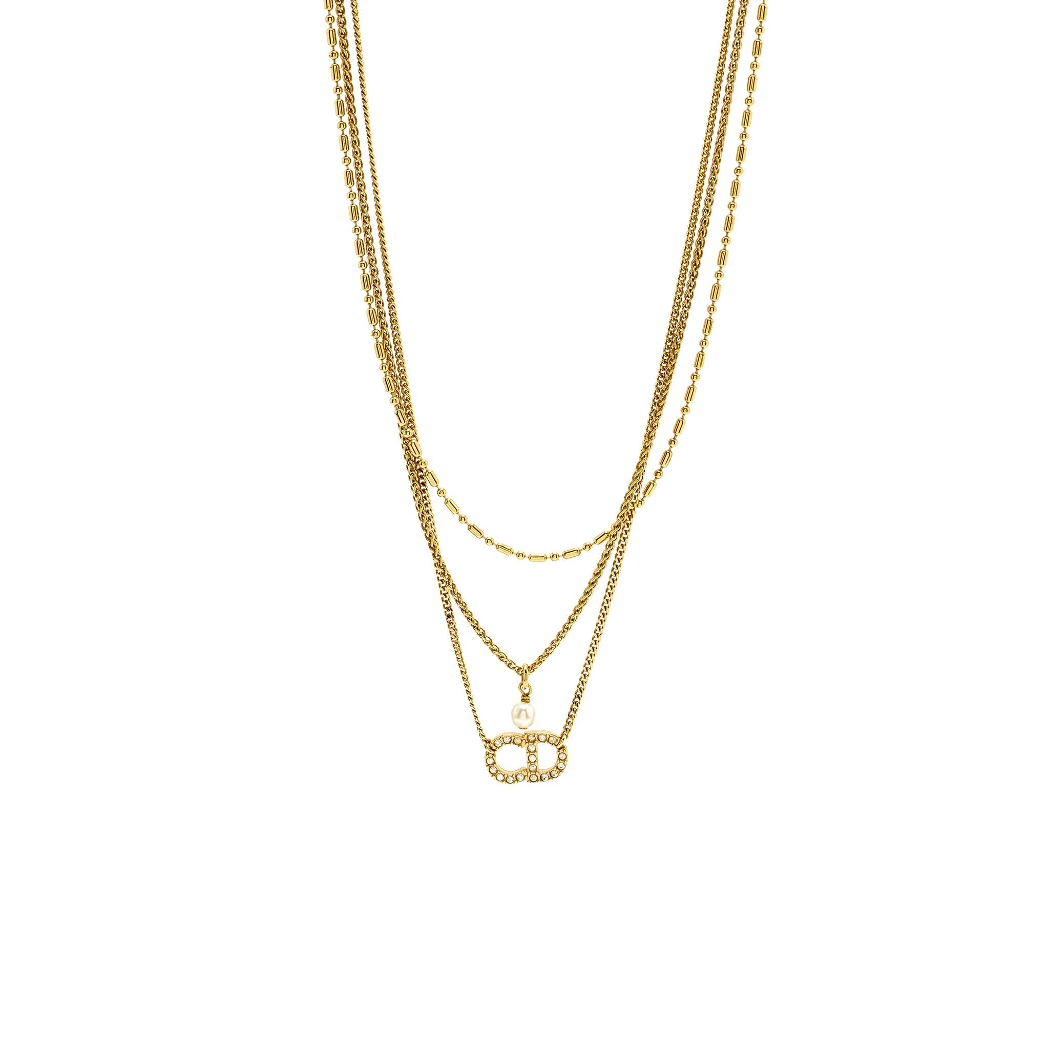 DIOR CD AND PEARL NECKLACE CRYSTAL GOLD TONE