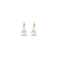 CHANEL ROUND CC LOGO DROPPED EARRING CRYSTAL LIGHT GOLD TONE