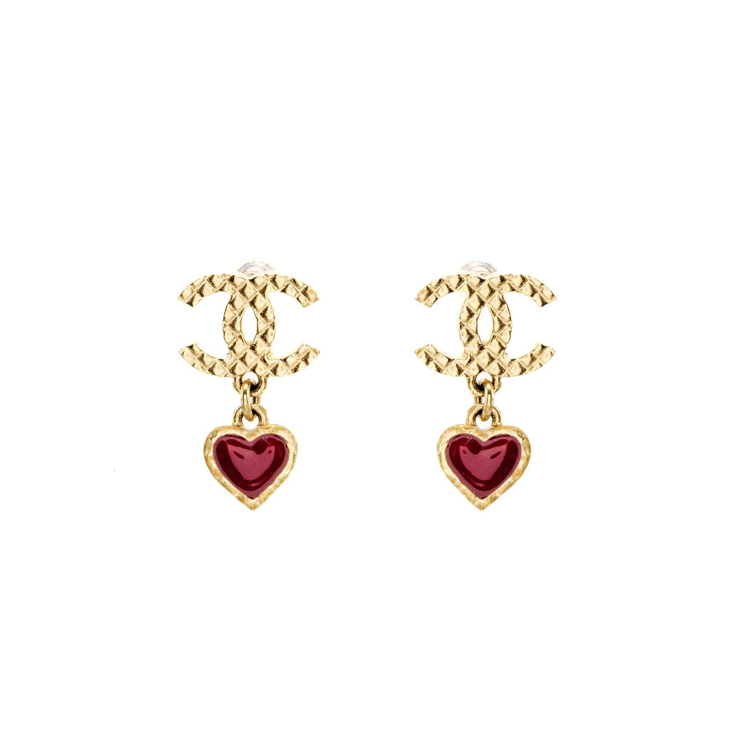 CHANEL CC HEART DROP EARRINGS LIGHT GOLD TONE/ PURPLE