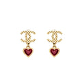 CHANEL CC HEART DROP EARRINGS LIGHT GOLD TONE/ PURPLE