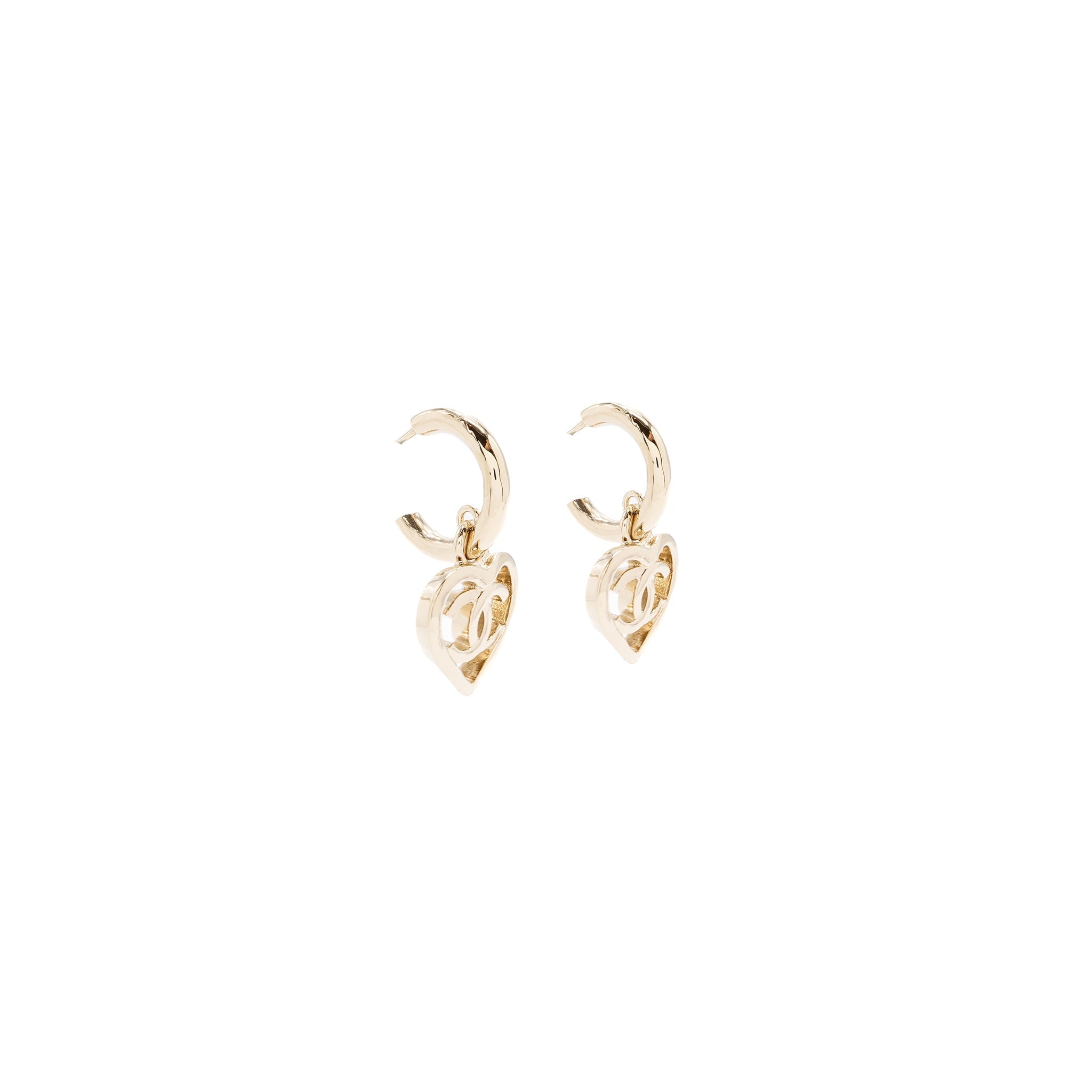 CHANEL ROUND HEART SHAPE DROPPED EARRING LIGHT GOLD TONE
