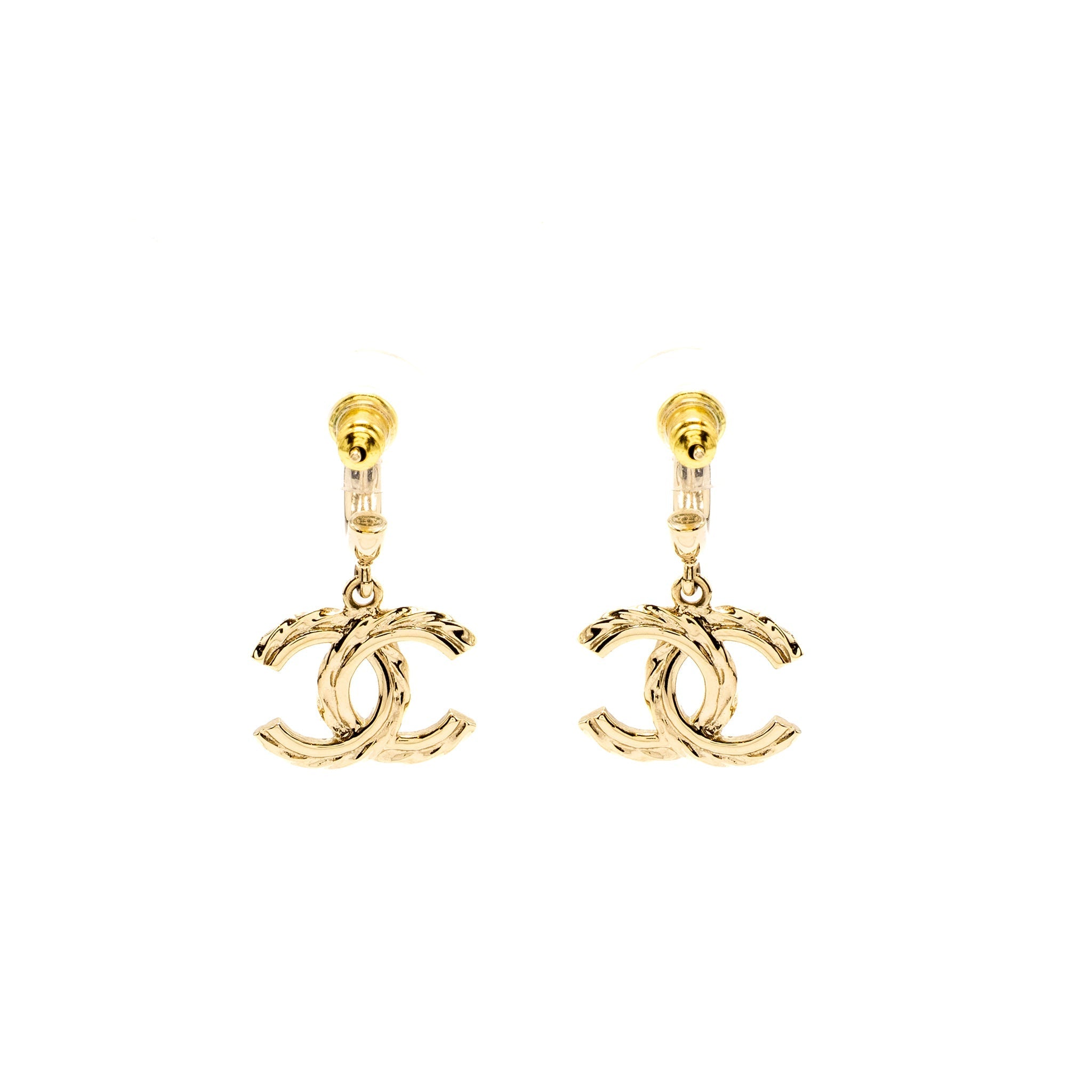 CHANEL CC DROP EARRINGS CRYSTAL LIGHT GOLD TONE