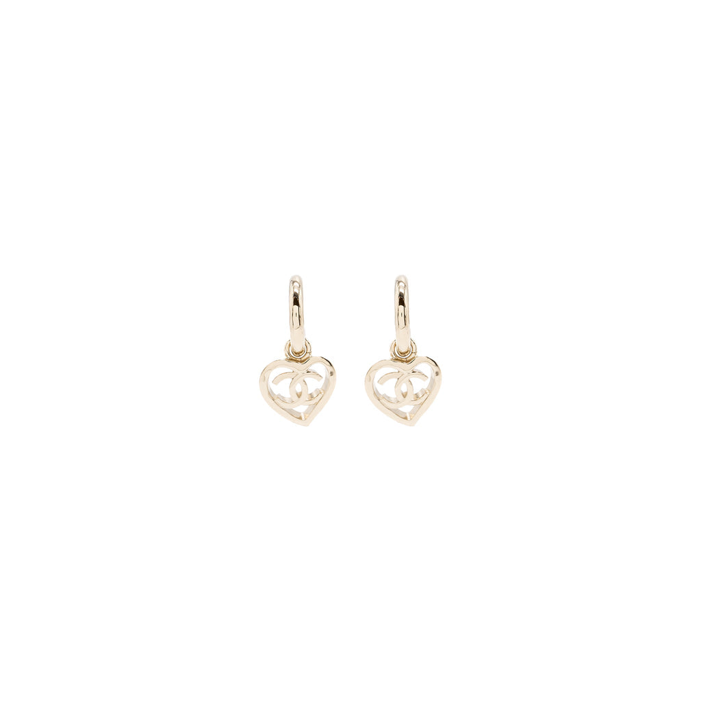 CHANEL ROUND HEART SHAPE DROPPED EARRING LIGHT GOLD TONE