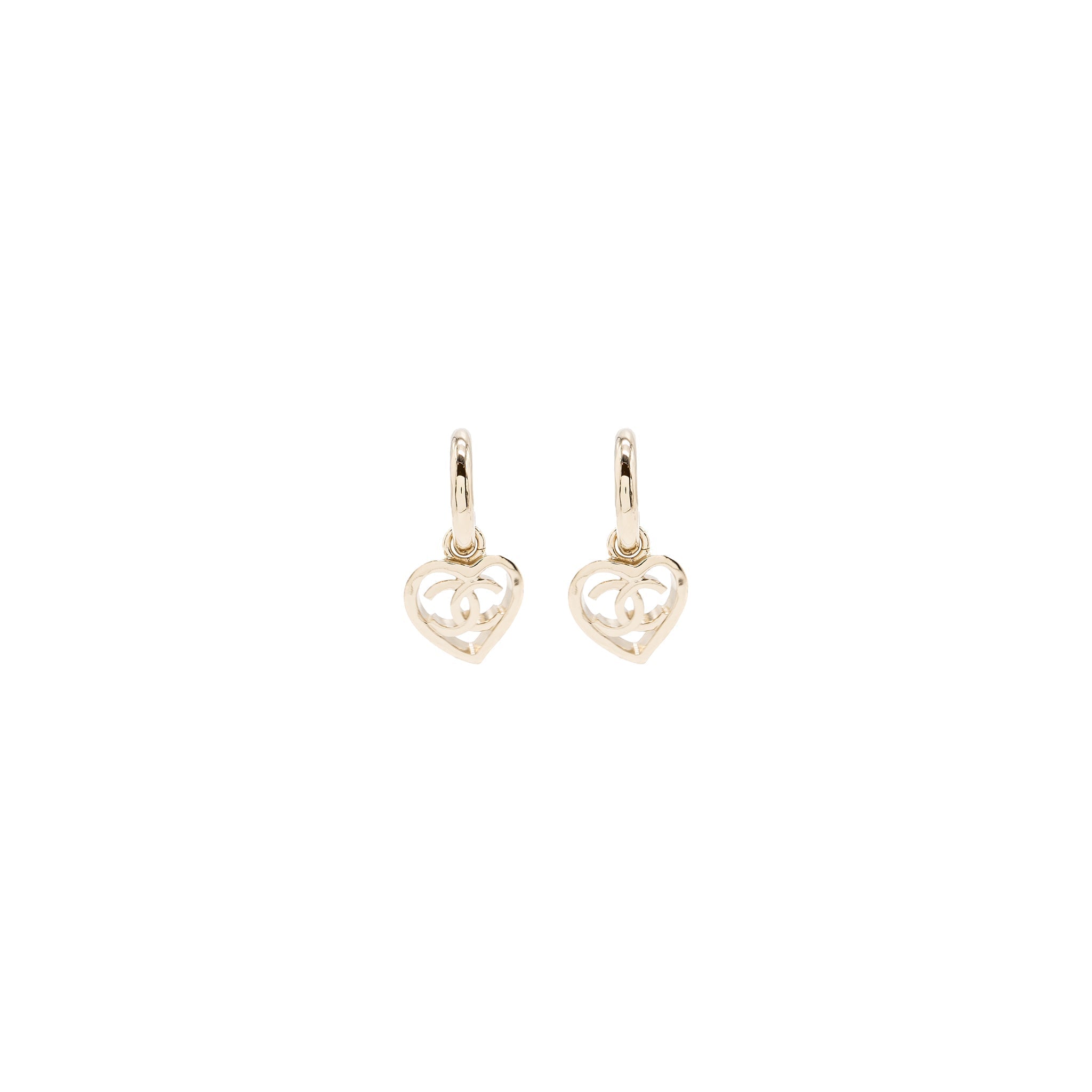 CHANEL ROUND HEART SHAPE DROPPED EARRING LIGHT GOLD TONE