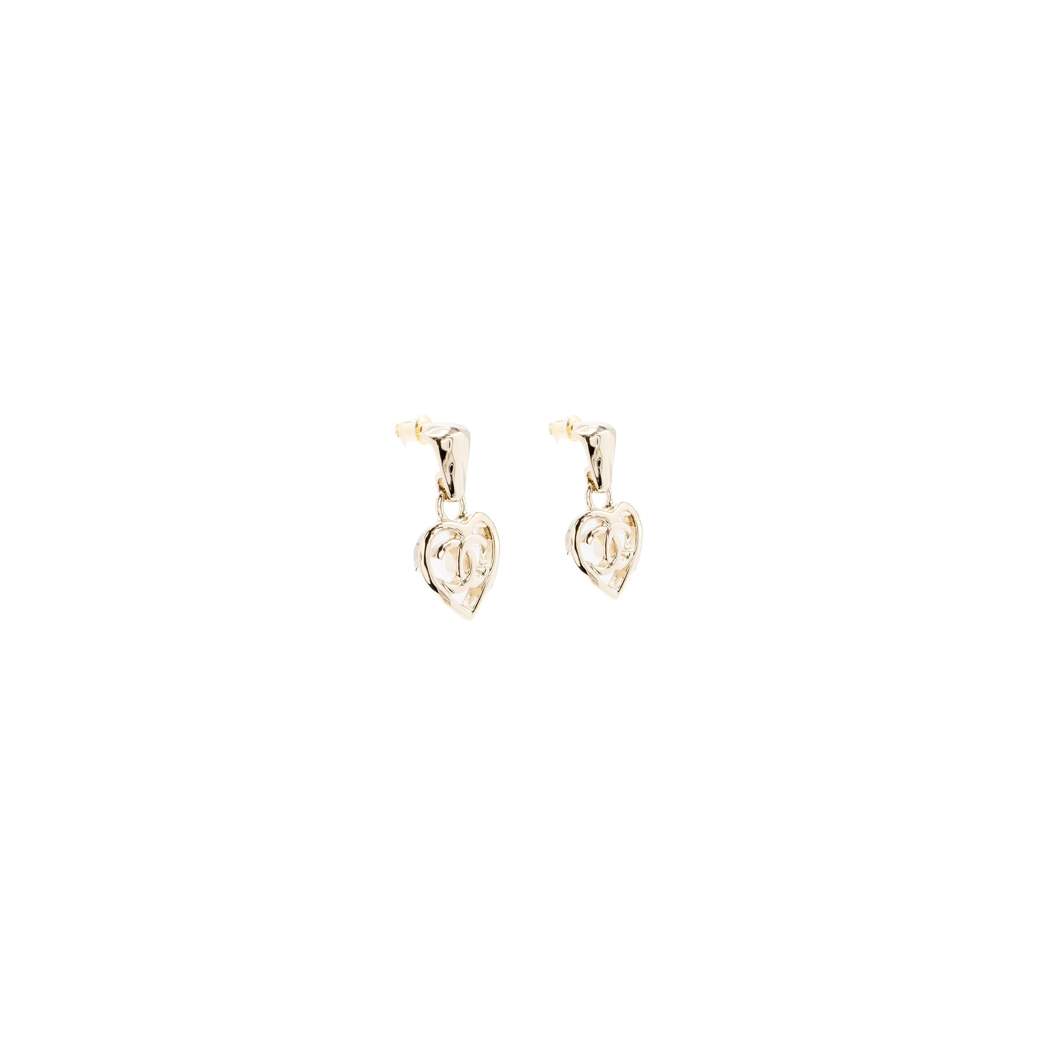 CHANEL HEART SHAPE DROPPED EARRING LIGHT GOLD TONE