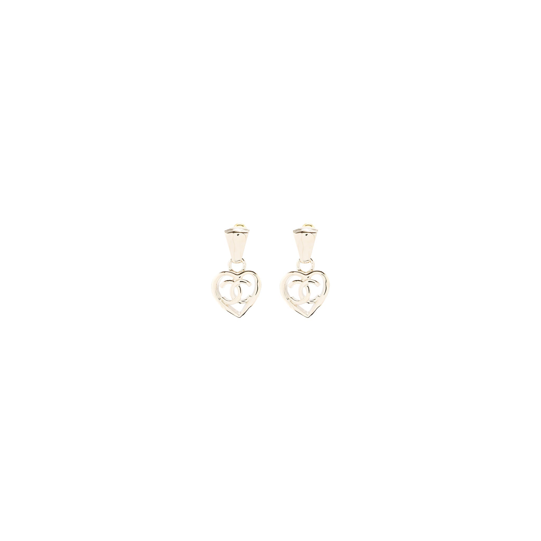 CHANEL HEART SHAPE DROPPED EARRING LIGHT GOLD TONE