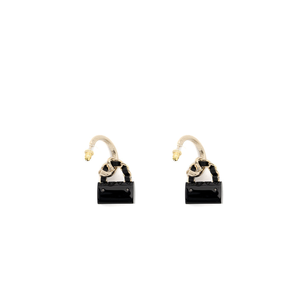 CHANEL FLAP BAG DROPPED EARRINGS BLACK LGHW