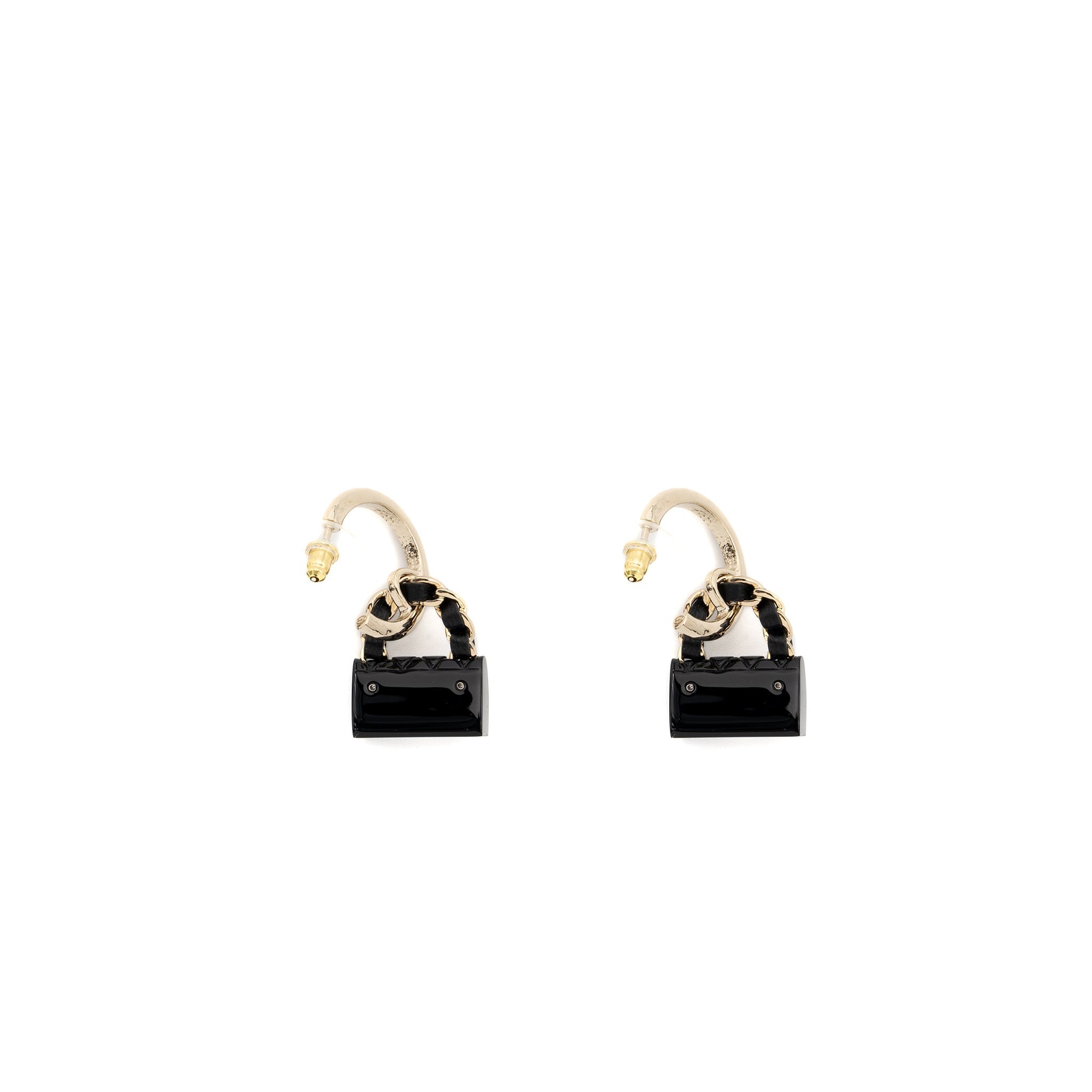 CHANEL FLAP BAG DROPPED EARRINGS BLACK LGHW