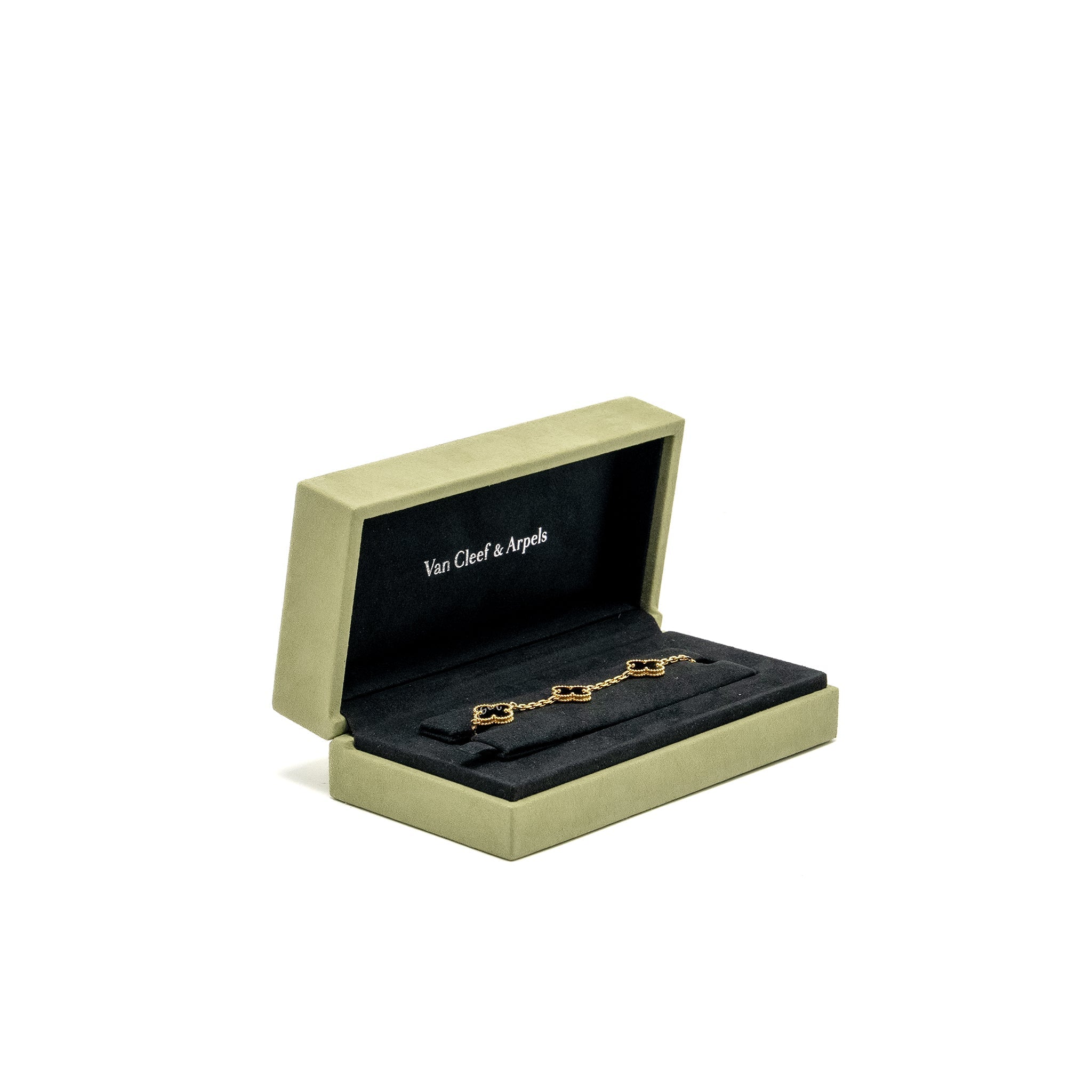 VAN CLEEF & ARPELS VINTAGE ALHAMBRA BRACELET 5 MOTIFS YELLOW GOLD, ONYX
