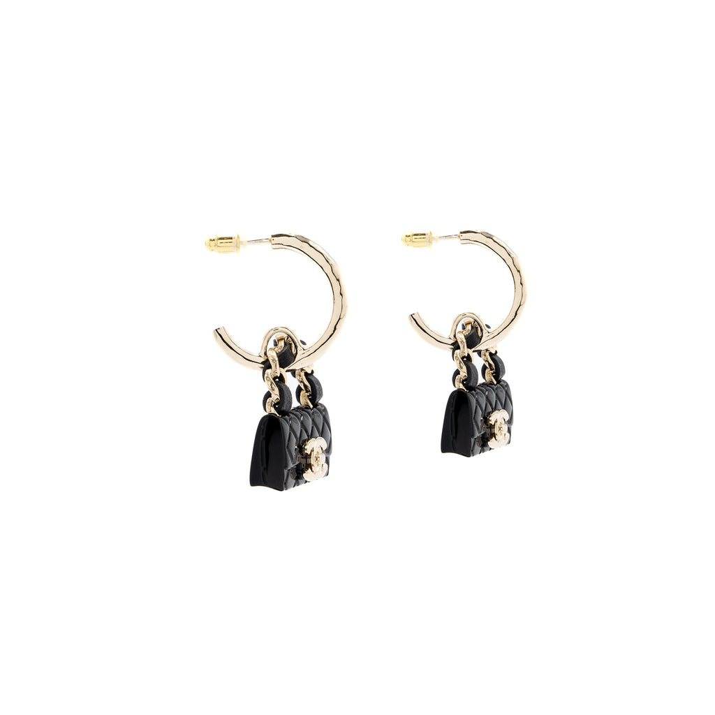 CHANEL FLAP BAG DROPPED EARRINGS BLACK LGHW