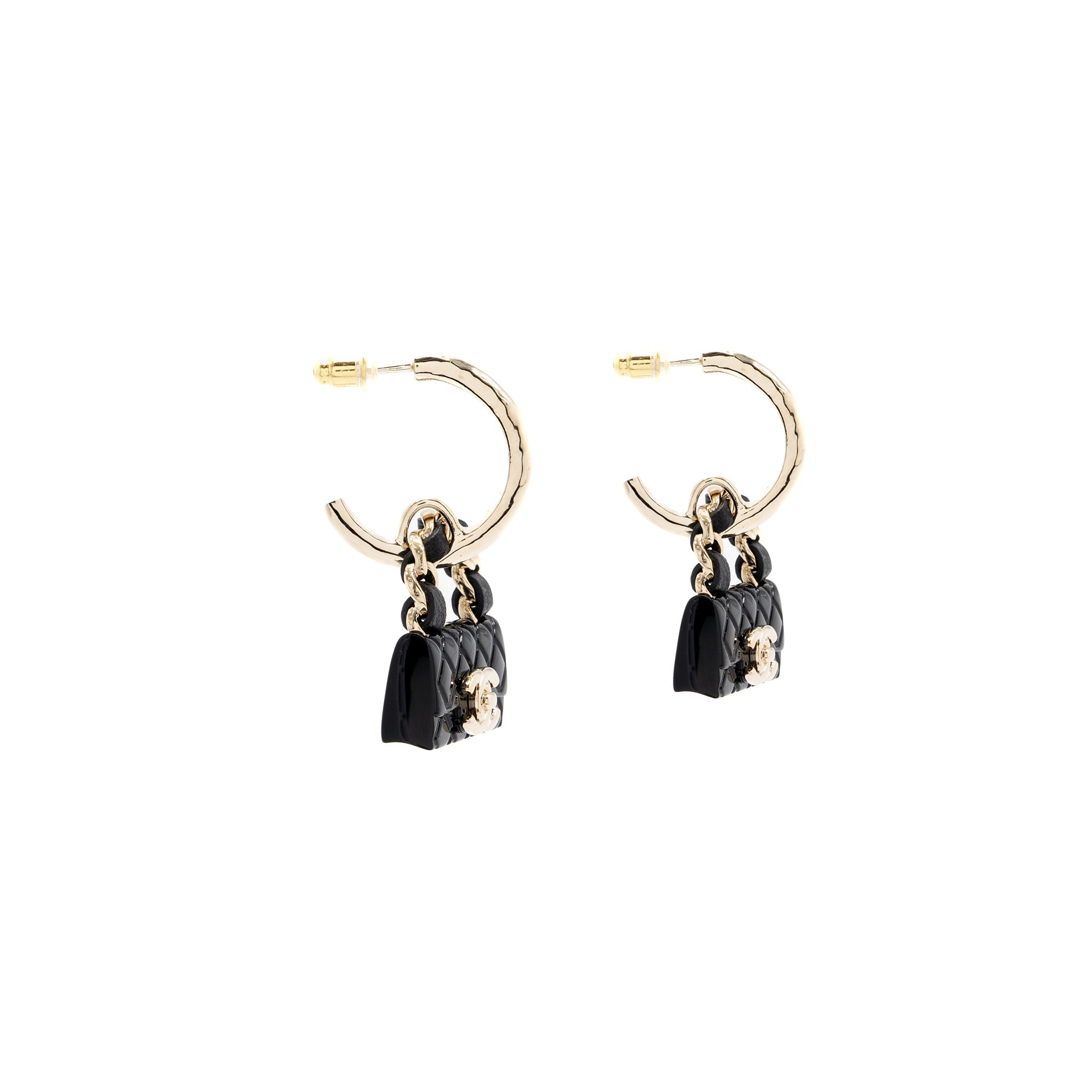 CHANEL FLAP BAG DROPPED EARRINGS BLACK LGHW