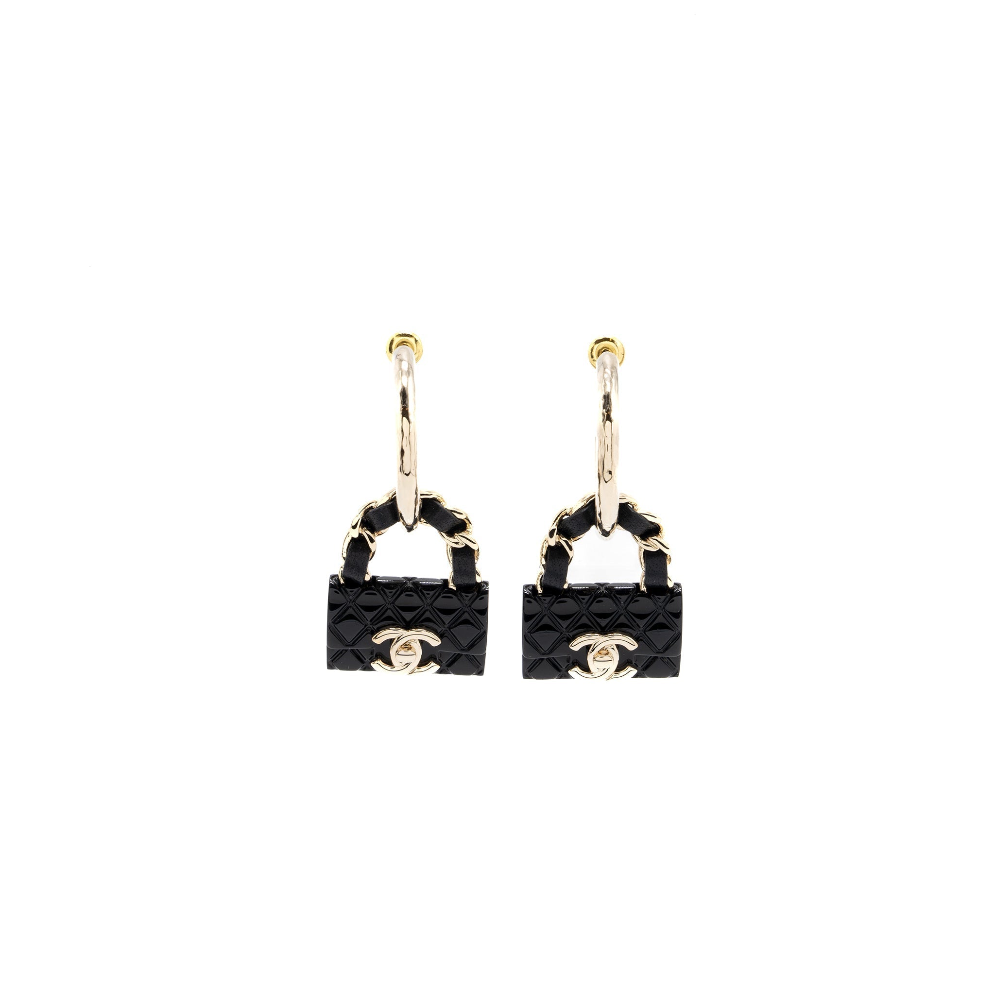 CHANEL FLAP BAG DROPPED EARRINGS BLACK LGHW