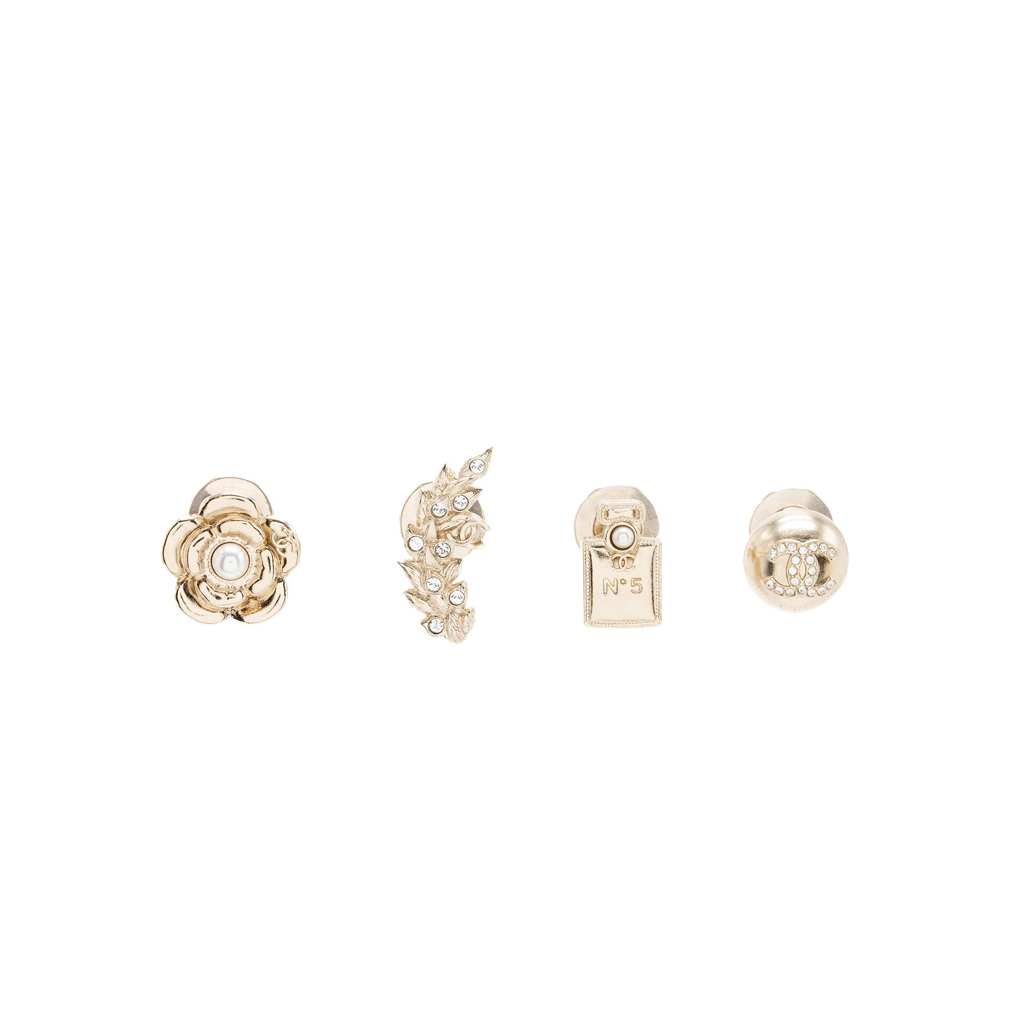 CHANEL 4 PINS BROOCH CRYSTAL/ PEARL LGHW