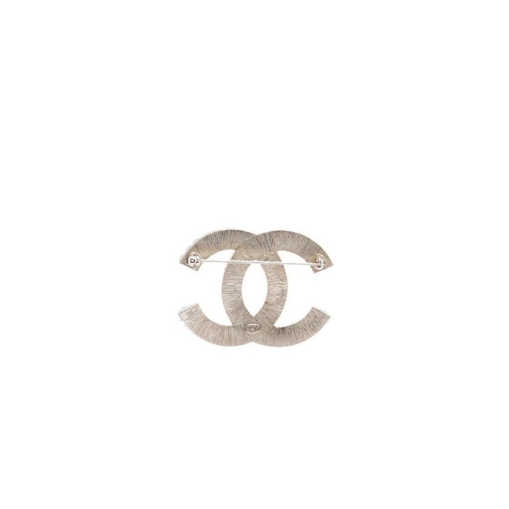 CHANEL CC CRYSTAL BROOCH SILVER TONE