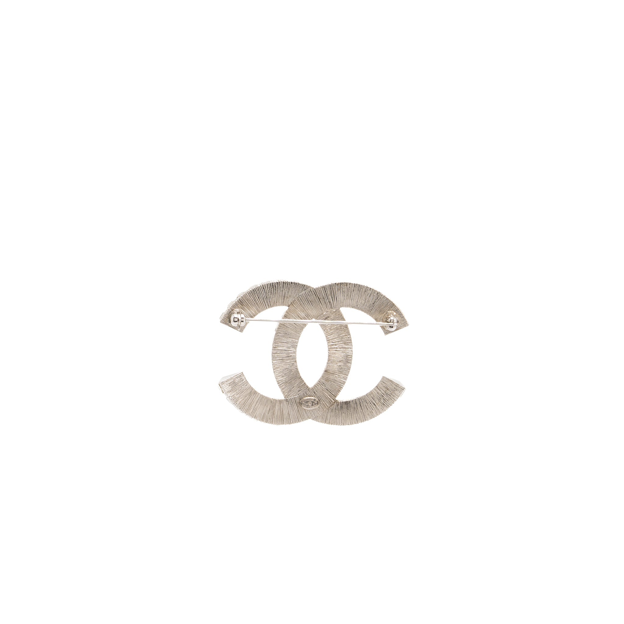 CHANEL CC CRYSTAL BROOCH SILVER TONE