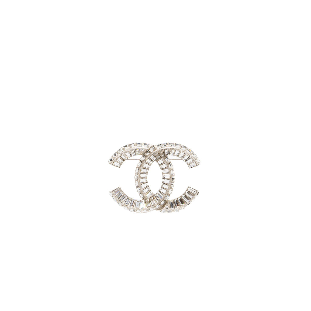 CHANEL CC CRYSTAL BROOCH SILVER TONE