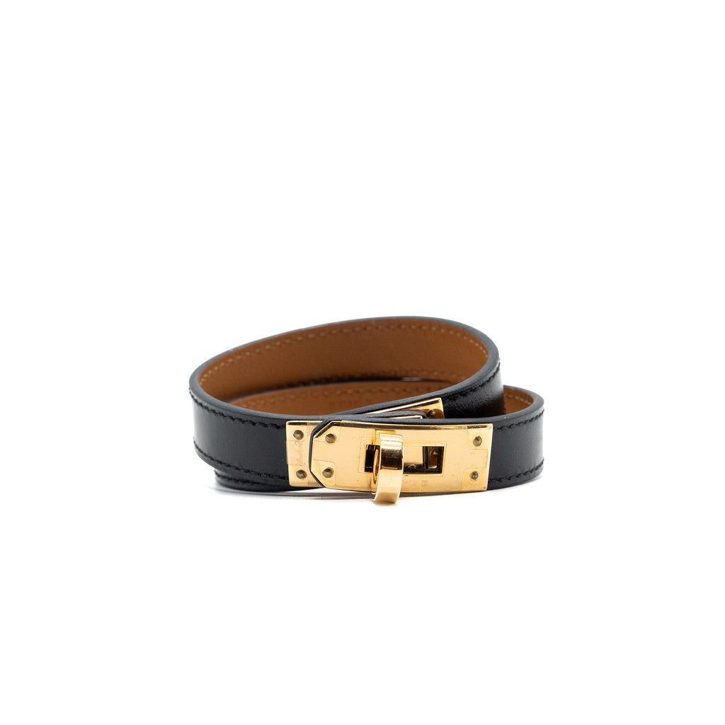 HERMES SIZE T3 KELLY DOUBLE TOUR BRACELET BLACK GHW
