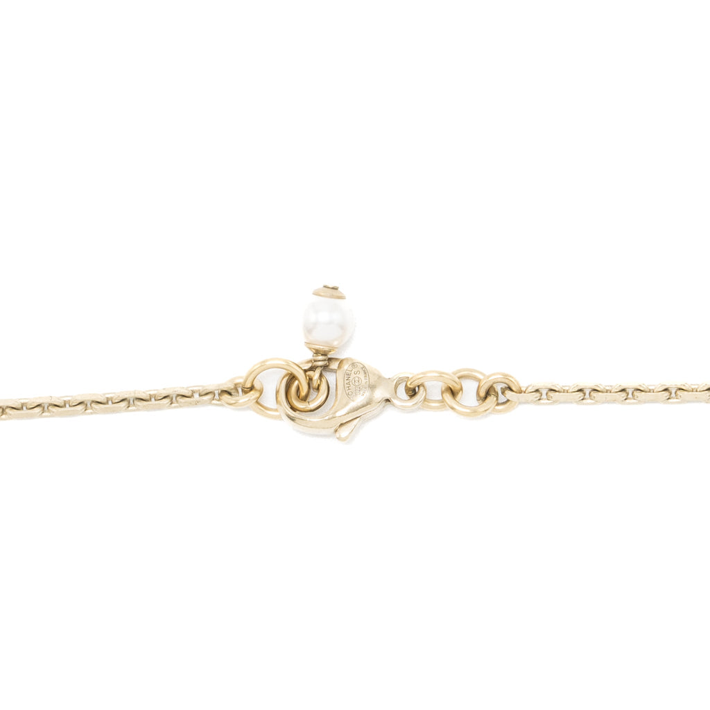 CHANEL NO.5/STAR/CC LOGO DROPPED CRYSTAL NECKLACE LIGHT GOLD TONE