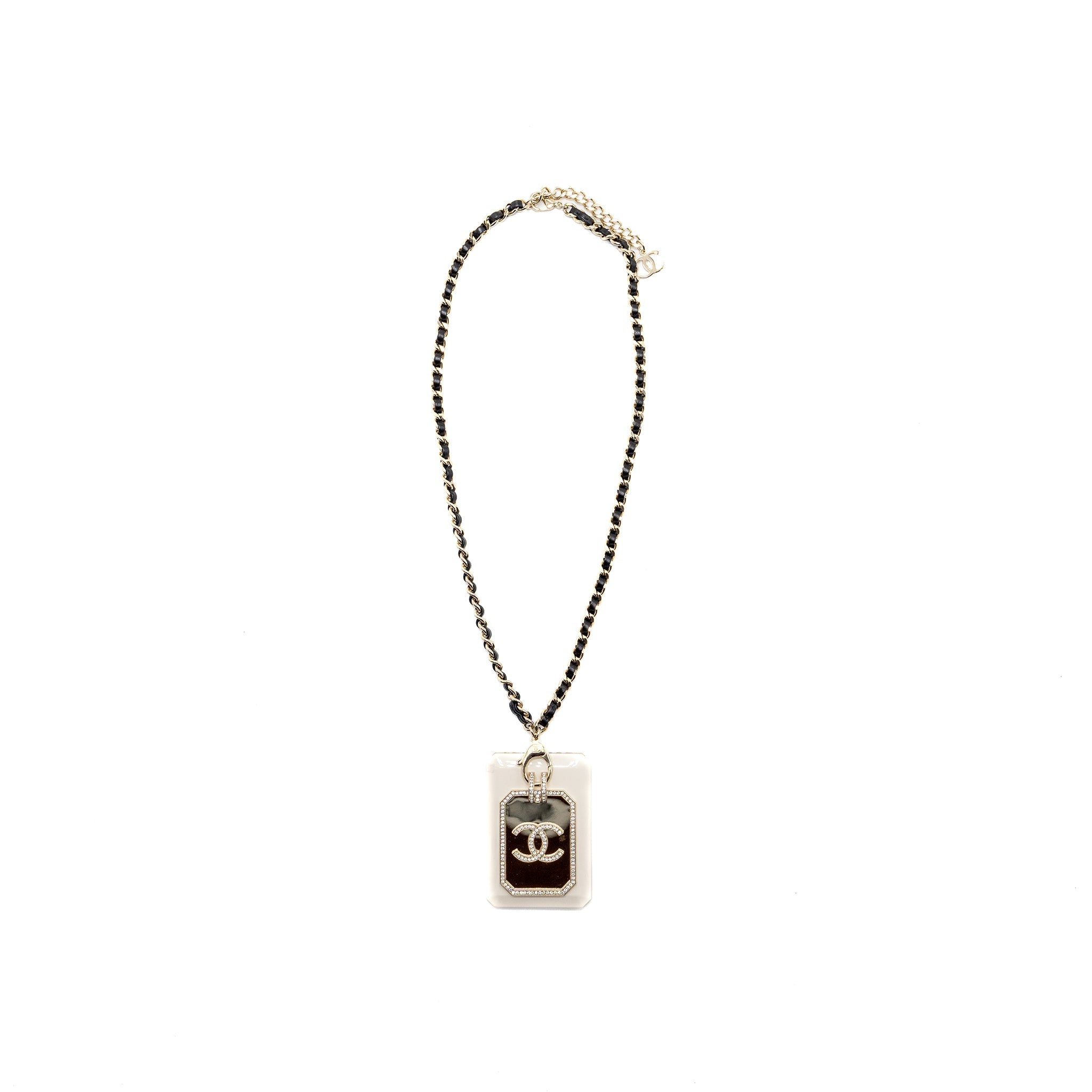 CHANEL 21A NECKLACE CARDHOLDER WITH LEATHER CHAIN WHITE LGHW