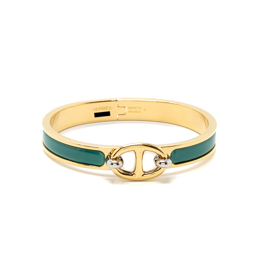 HERMES MINI CLIC CHAINE D'ANCRE BRACELET VERT BLUETU GHW