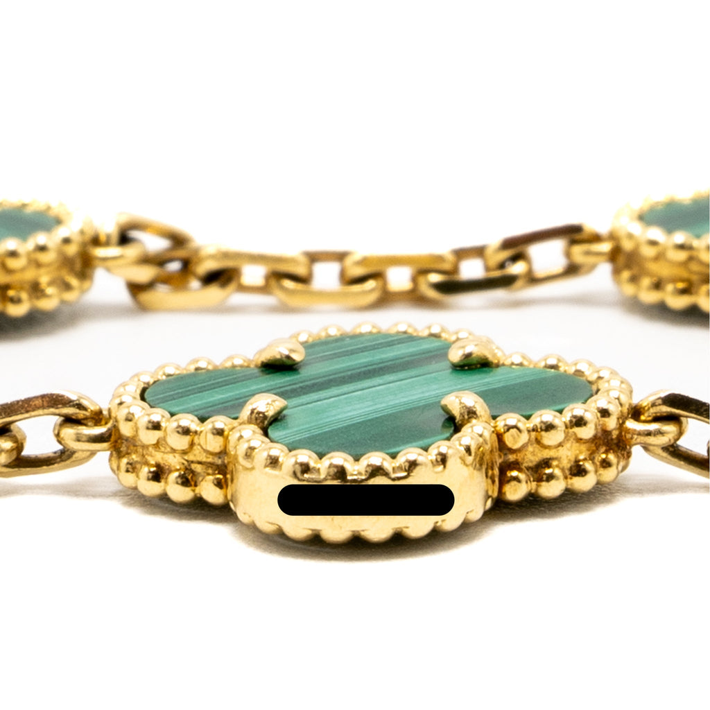 VAN CLEEF&ARPELS VINTAGE ALHAMBRA BRACELET, 5 MOTIFS 18K YELLOW GOLD MALACHITE