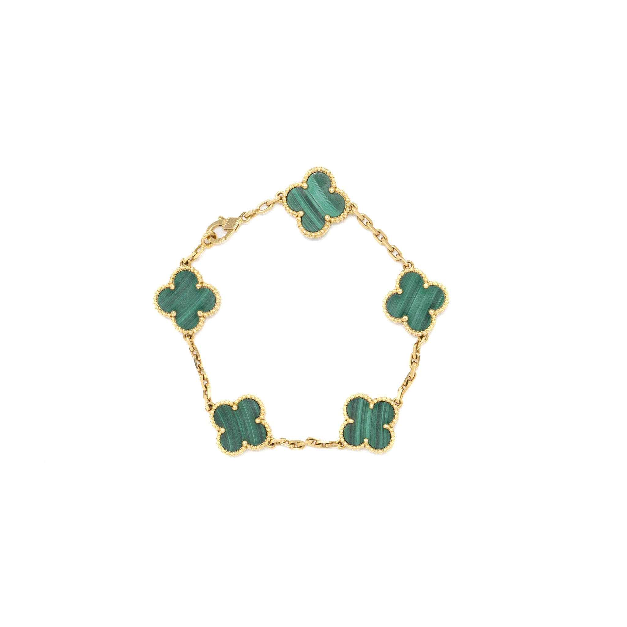 VAN CLEEF&ARPELS VINTAGE ALHAMBRA BRACELET, 5 MOTIFS 18K YELLOW GOLD MALACHITE