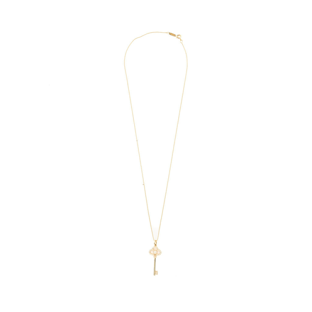 TIFFANY CROWN KEY PENDANT WITH 20 INCH CHAIN ROSE GOLD DIAMONDS