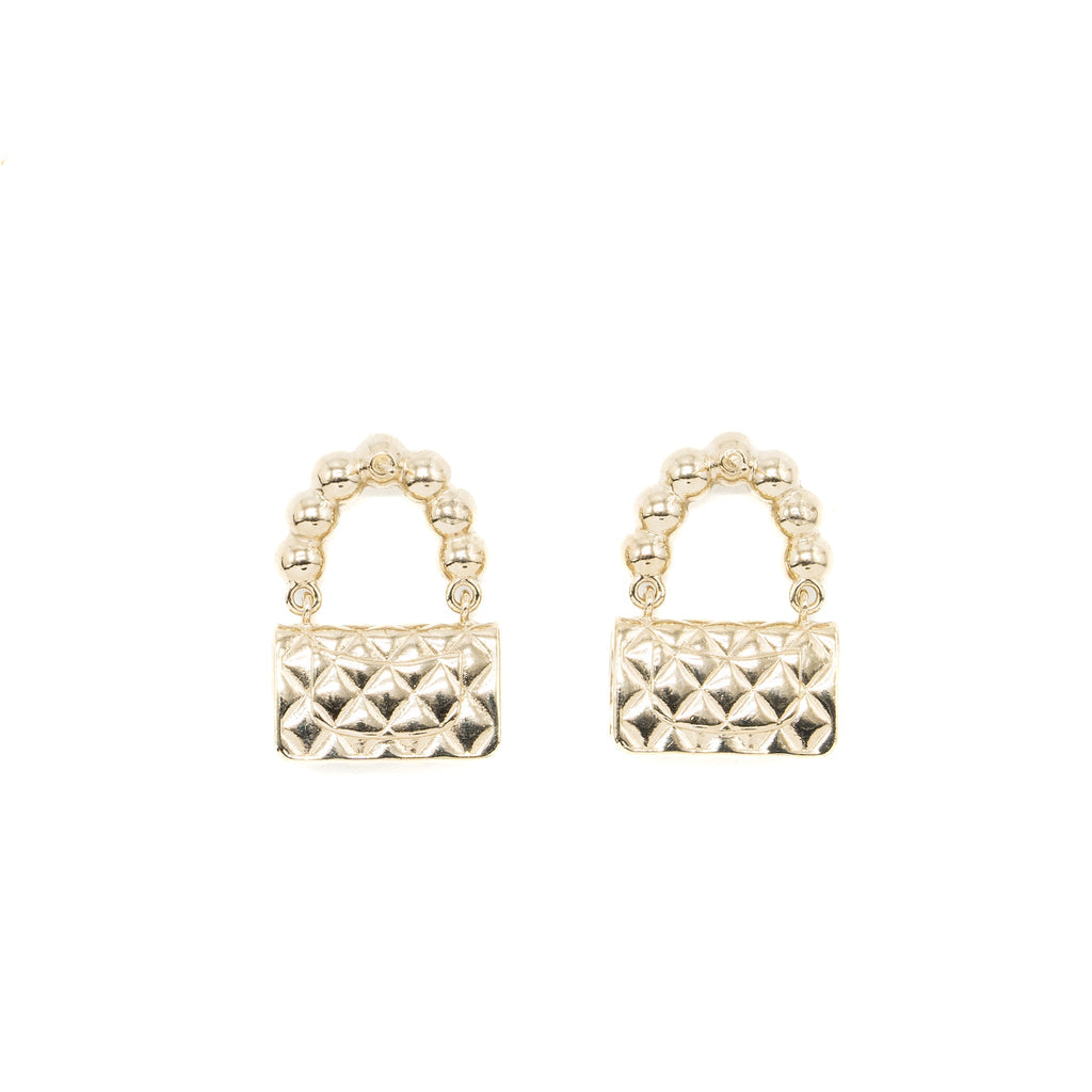 CHANEL FLAP BAG DROPPED EARRINGS PEARL LIGHT GOLD TONE