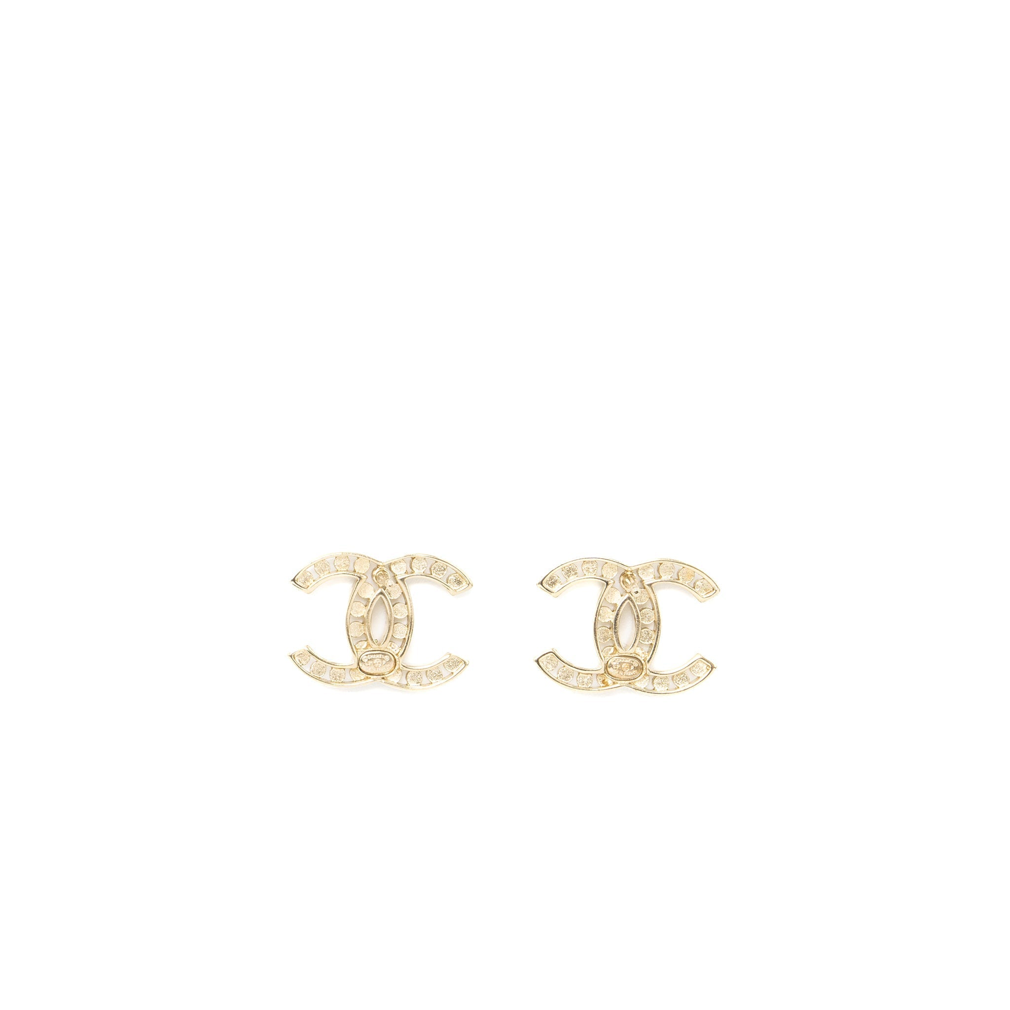 CHANEL CC LOGO EARRINGS CRYSTAL LIGHT GOLD TONE