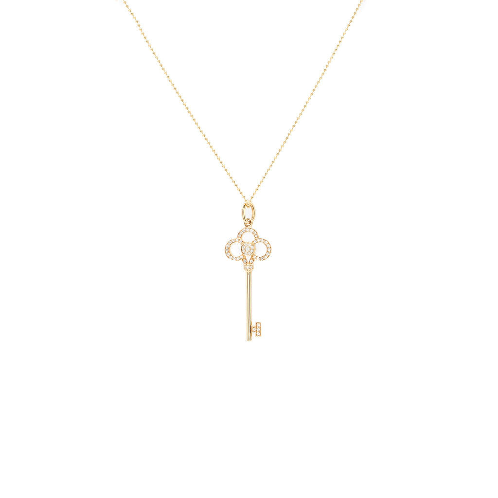 TIFFANY CROWN KEY PENDANT WITH 20 INCH CHAIN ROSE GOLD DIAMONDS
