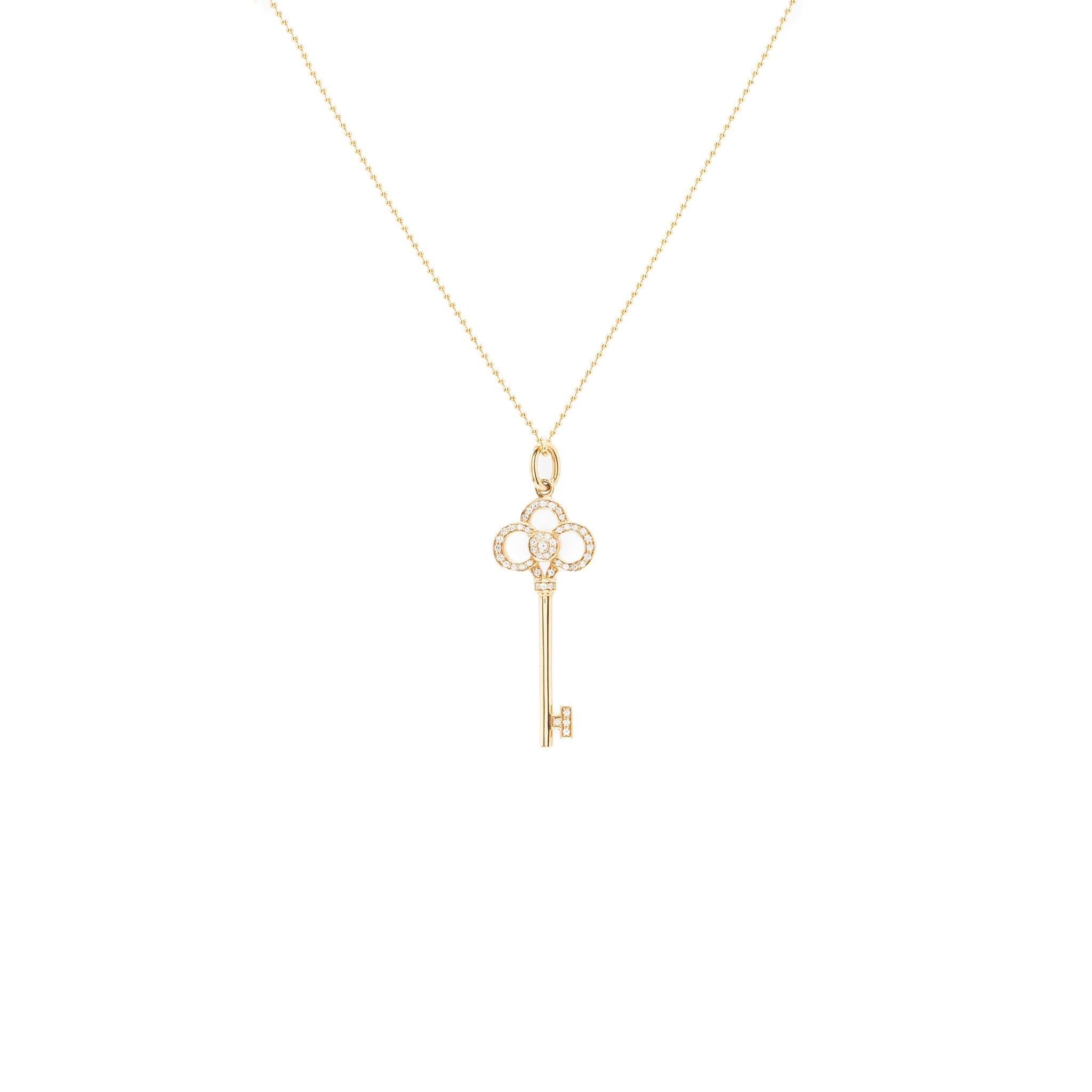 TIFFANY CROWN KEY PENDANT WITH 20 INCH CHAIN ROSE GOLD DIAMONDS