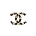 CHANEL CAMELLIA/LEATHER CHAIN/CRYSTAL/PEARL BROOCH LIGHT GOLD TONE