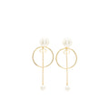 DIOR CD LOGO ROUND DROP EARRINGS PEARL GOLD TONE