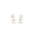 CHANEL DOUBLE CC WITH CC DROP EARRINGS CRYSTAL LIGHT GOLD TONE