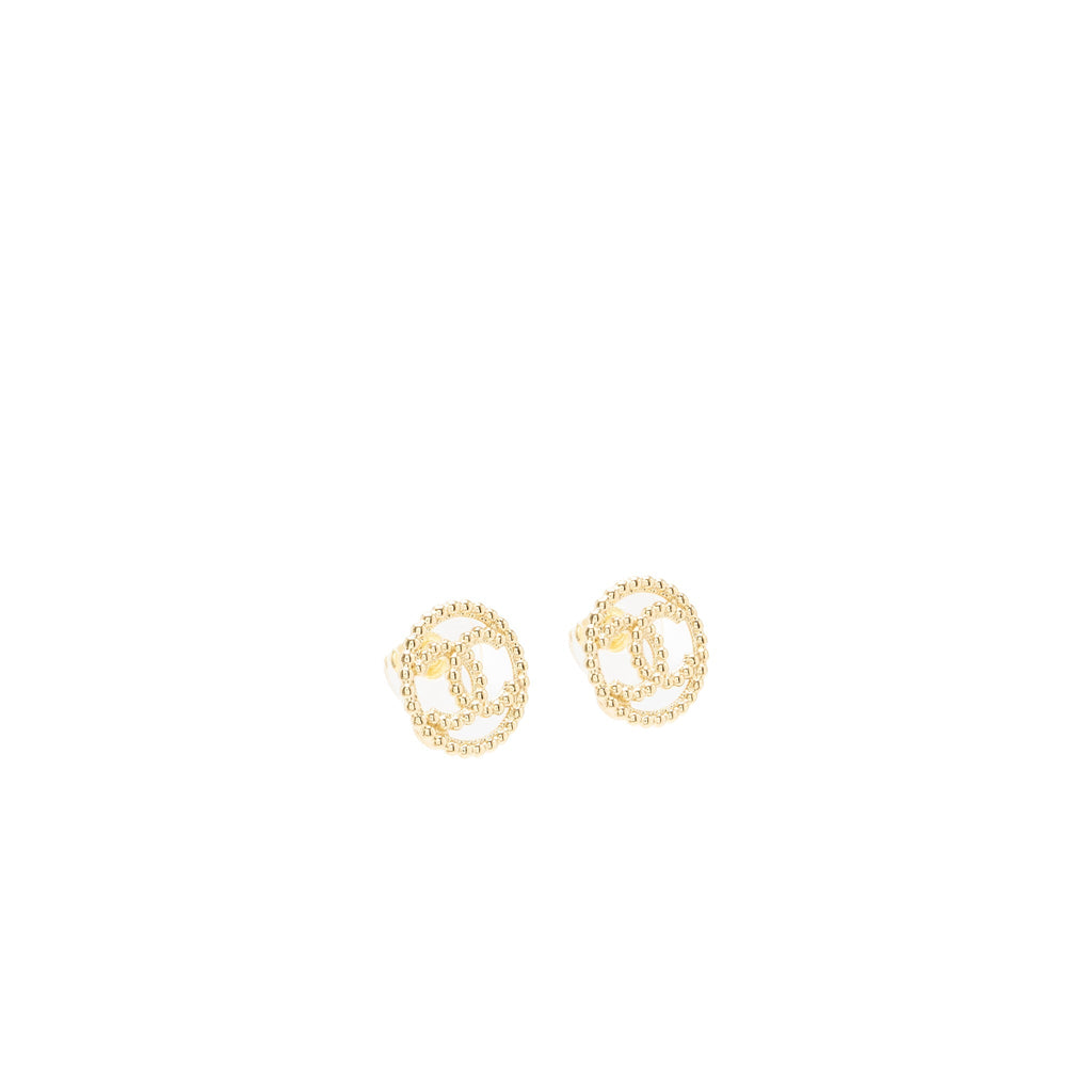 CHANEL 22C ROUND CC LOGO EARRINGS LIGHT GOLD TONE