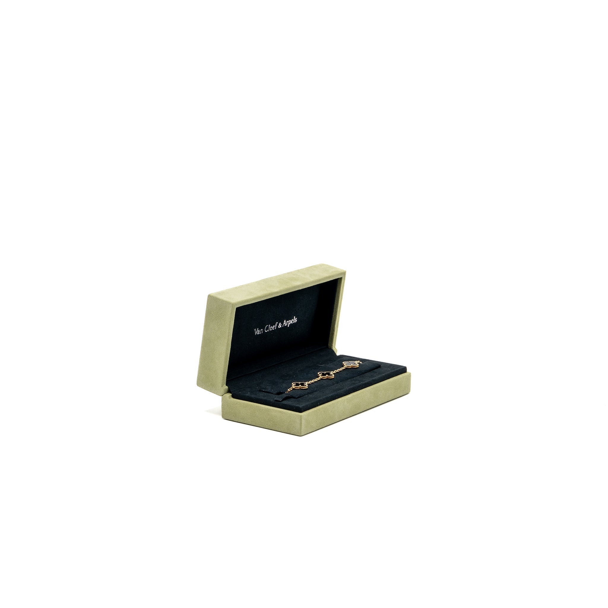 VAN CLEEF AND ARPELS VINTAGE ALHAMBRA BRACELET 5 MOTIFS 18K YELLOW GOLD, ONYX